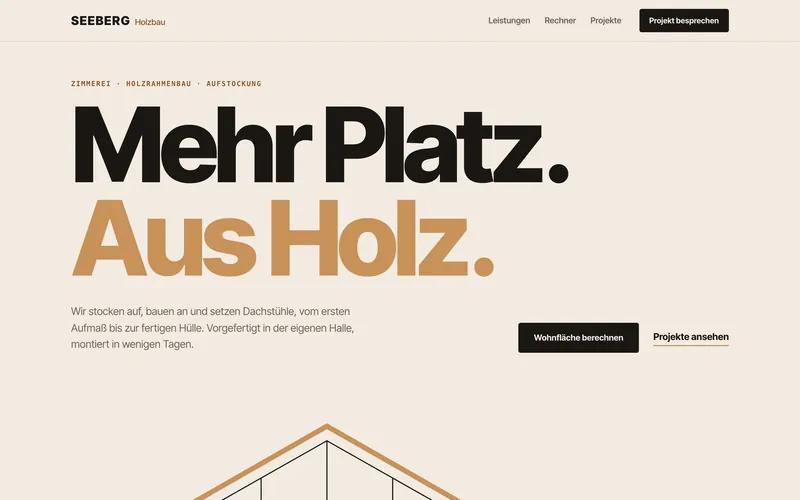 Gestaltungsbeispiel: Seeberg Holzbau, Zimmerei, mit Flächenrechner