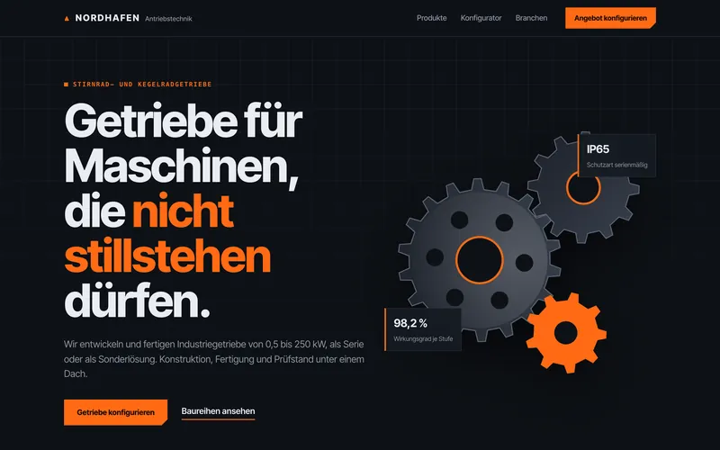 Gestaltungsbeispiel: Nordhafen Antriebstechnik, Maschinenbau, mit Konfigurator